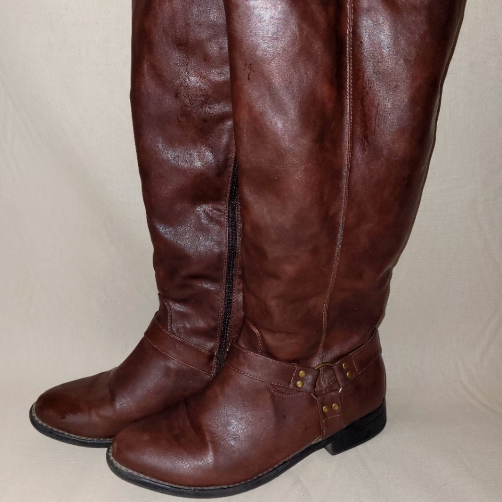 Wide Calf Brown Faux-Leather Boots (10)